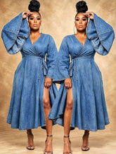 Load image into Gallery viewer, Denim Wrap Dress
